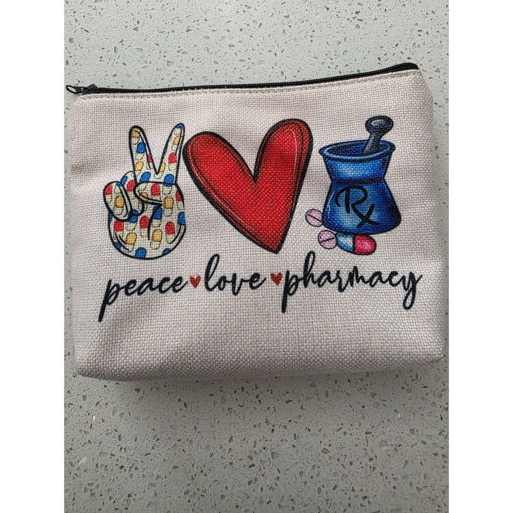 Peace Love Pharmacy" canvas makeup zipper pouch